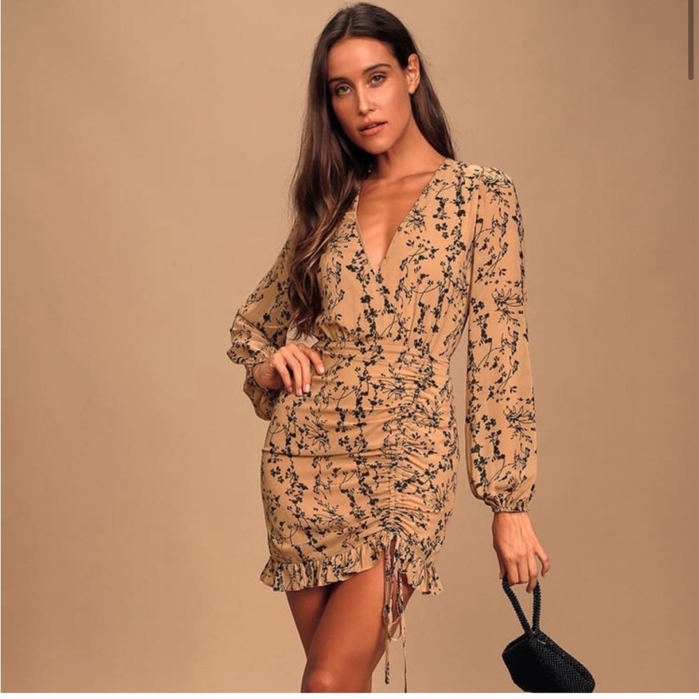 Lulus Medium long sleeve beige mini dress